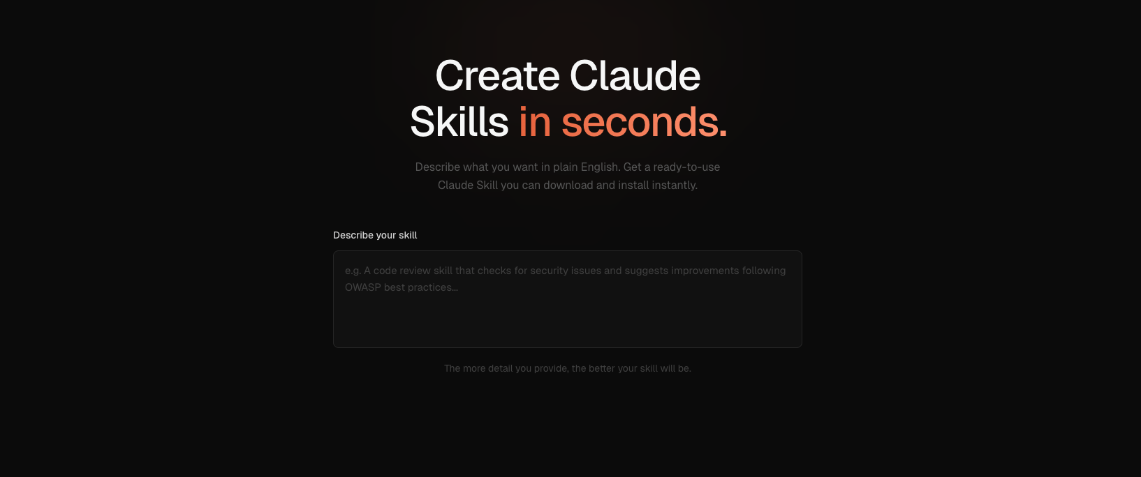 MakeMySkill - Create Claude Skills in Seconds